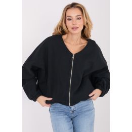 Juodas moteriškas džemperis su užtrauktuku