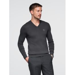 Vyriškas megztinis su V formos iškirpte Ombre Clothing, tamsiai pilkas