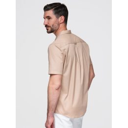 Vyriški marškiniai su kubietiška apykakle Ombre Clothing, šviesiai rudi