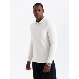 Vyriški polo marškinėliai su ilgomis rankovėmis Ombre Clothing, balti