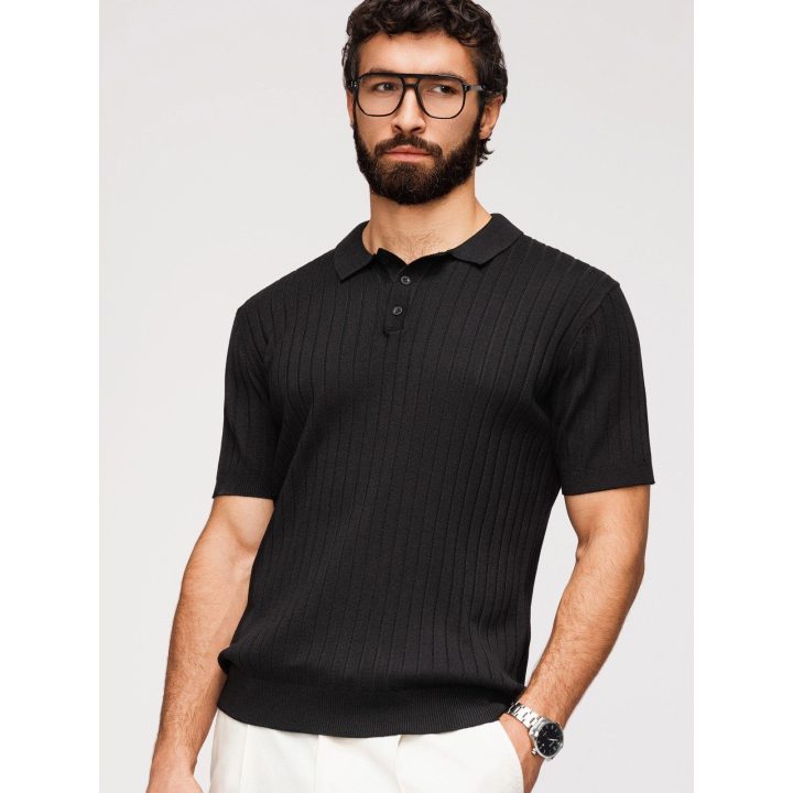 Vyriški juodi slim fit polo marškinėliai