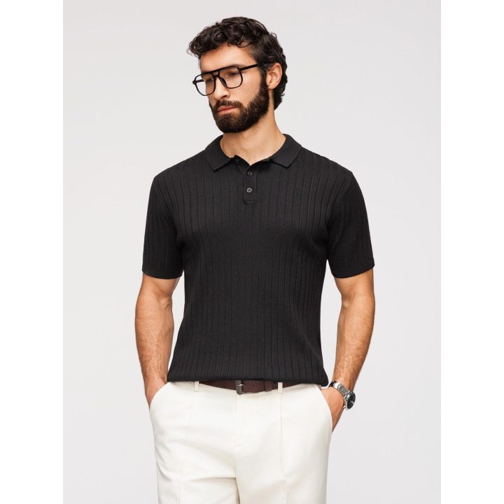 Vyriški juodi slim fit polo marškinėliai