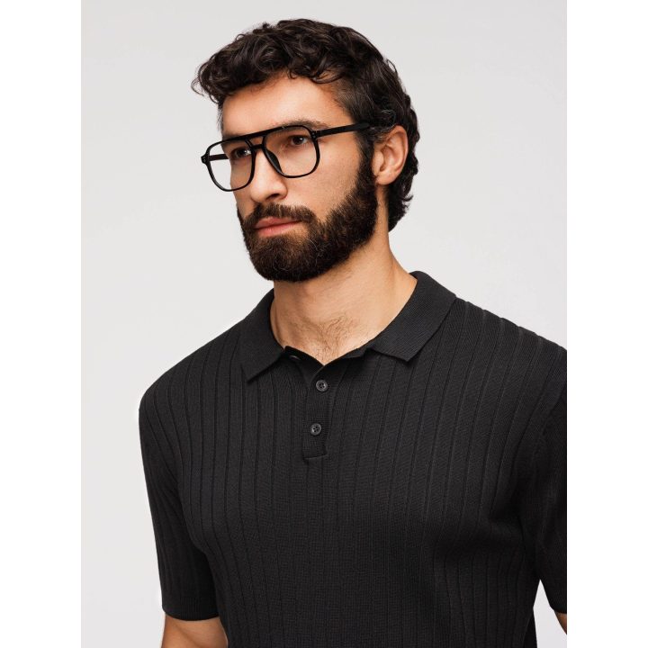 Vyriški juodi slim fit polo marškinėliai