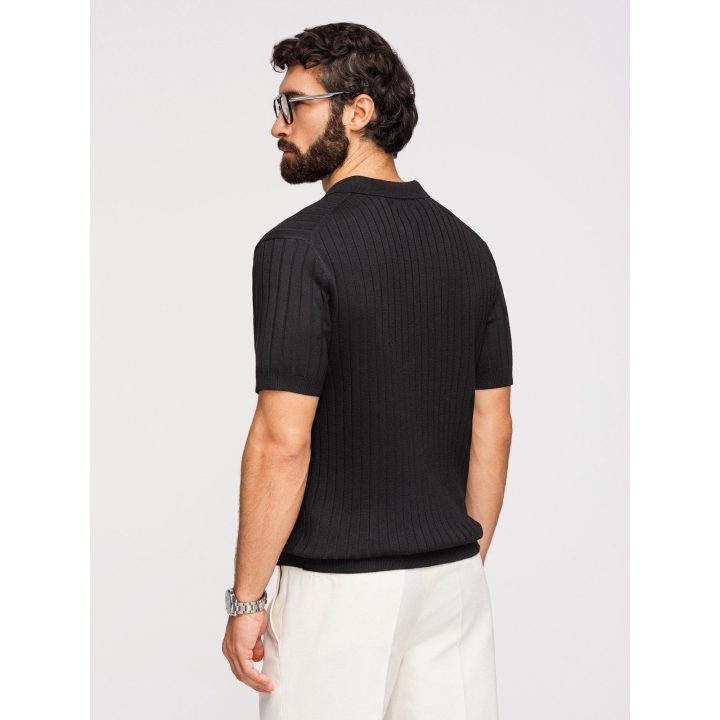 Vyriški juodi slim fit polo marškinėliai