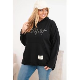 Moteriškas Plus Size džemperis su gobtuvu ir spauda, juodos spalvos