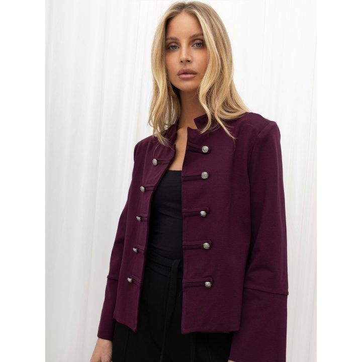 Moteriškas medvilninis dvieilis švarkas Italy Moda, bordo