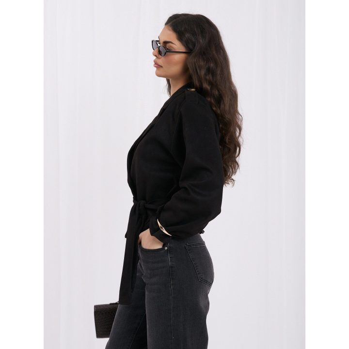 Moteriškas demisezoninis paltas su apykakle Italy Moda, juodas