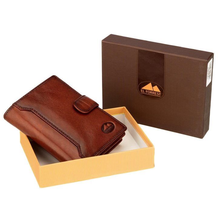 Vyriška natūralios odos RFID piniginė EL FORREST, ruda, 10 × 13 × 3 cm
