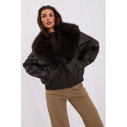 Moteriška striukė su kailiniu apykaklės kraštu Italy Moda, ruda