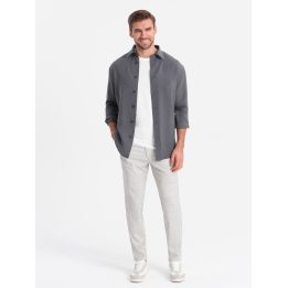 Vyriškos languotos kelnės siauresnio kirpimo Ombre Clothing, smėlio