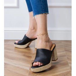 Moteriškos šlepetės su espadrilių padu, juodos