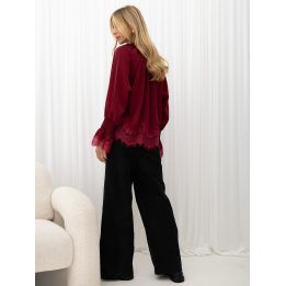 Moteriškos velvetinės plačios kelnės su kišenėmis Italy Moda, juodos