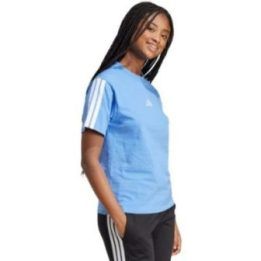 Moteriški marškinėliai adidas Essentials 3-Stripes Cotton, šviesiai mėlyni