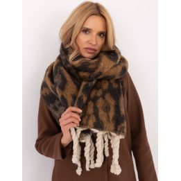 Moteriškas ilgas šalikas su gyvūnų raštu ir kutais Wool Fashion Italia, šviesiai rudas