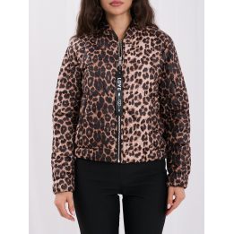 Moteriška leopardo rašto bomberinė striukė Italy Moda, juoda ir smėlio