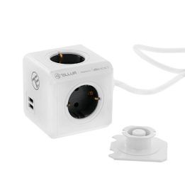 Ilgintuvas su 4 elektros lizdais ir 2 USB prievadais Tellur Power Cube Extended, 1,5 m, baltas