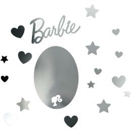 Akriliniai veidrodiniai sienų lipdukai su Barbie logotipu, širdelėmis ir žvaigždėmis Paladone, 50 vnt