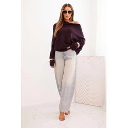 Moteriškas asimetrinis viskozinis megztinis, tamsiai violetinis