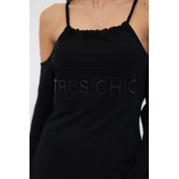 Medvilninė suknelė su užrašu „Tres Chic“, juoda