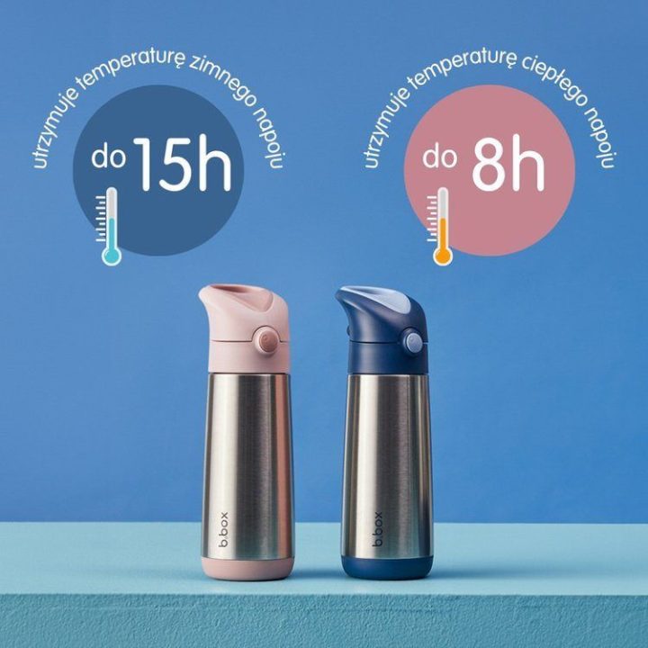 Vaikiškas termobuteliukas su silikoniniu šiaudeliu b.box, 500 ml, rožinis