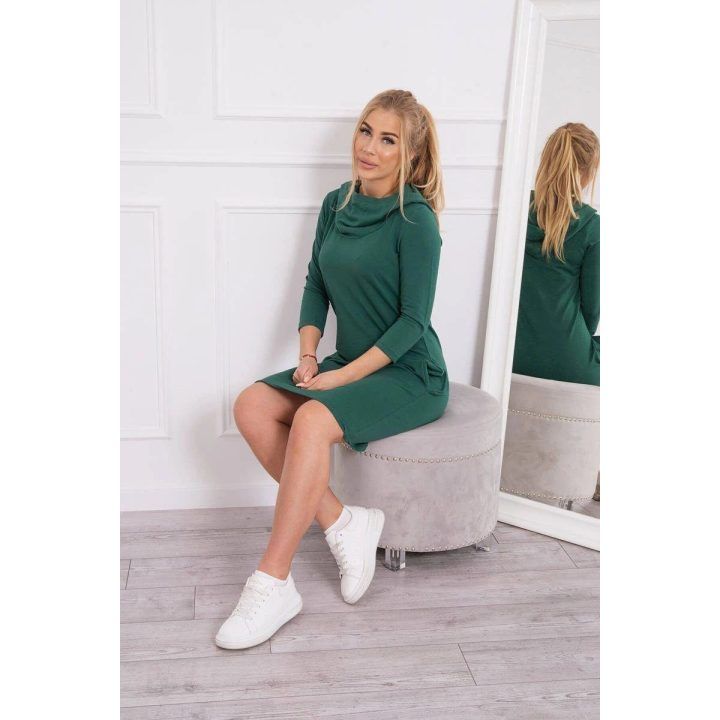 Medvilninė suknelė su gobtuvu, žalia