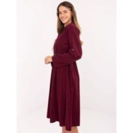 Bordo midi suknelė su diržu ir sagtele rankovėje