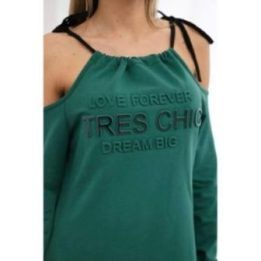Medvilninė suknelė su užrašu „Tres Chic“, žalia