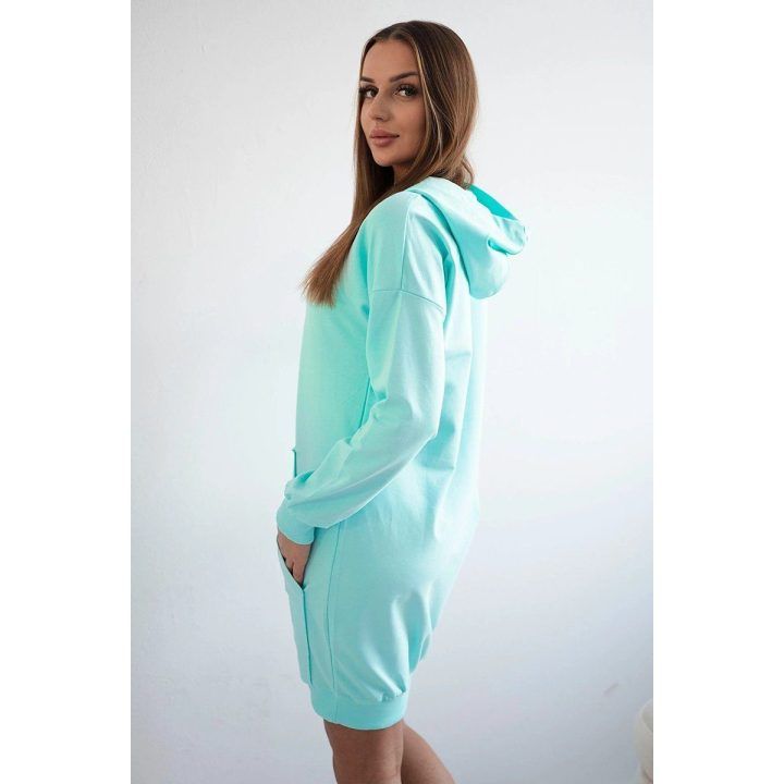 Medvilninė suknelė su gobtuvu, 89 cm ilgio, mėtinė