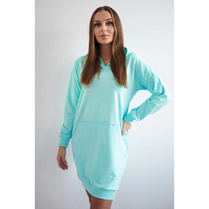 Medvilninė suknelė su gobtuvu, 89 cm ilgio, mėtinė