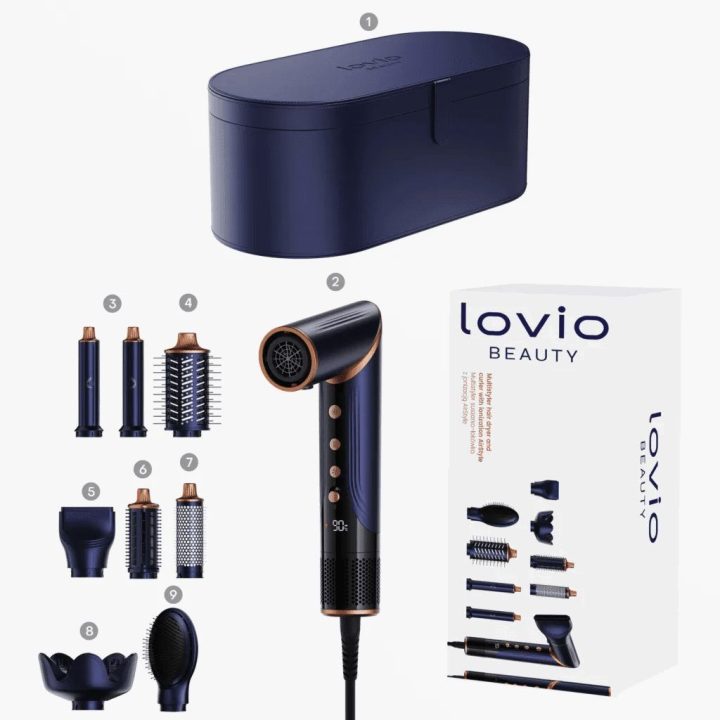 Plaukų formavimo rinkinys su džiovintuvu Lovio AirStyle, 8 viename