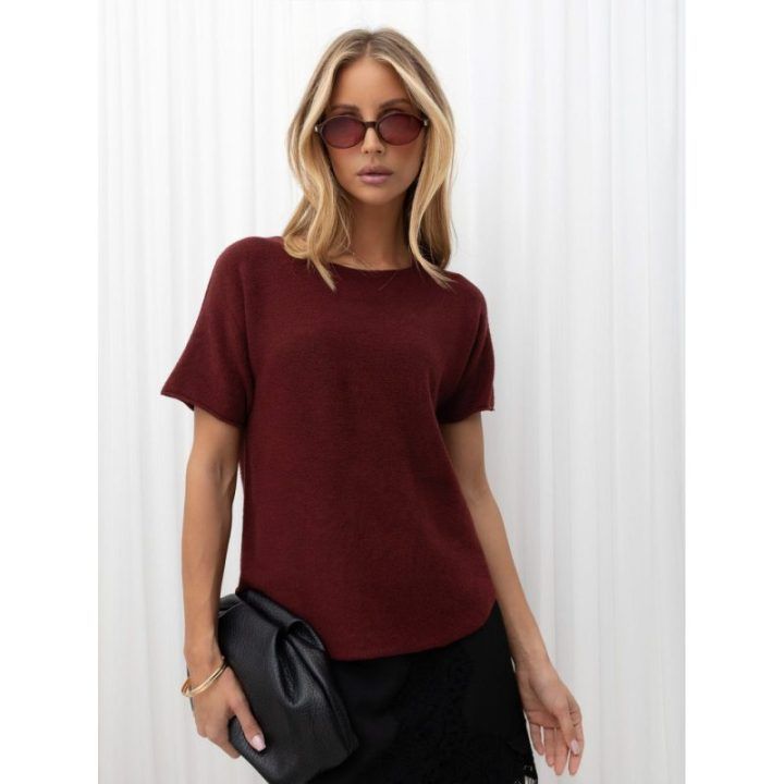Moteriškas viskozės megztinis su apvalia iškirpte Italy Moda, bordo