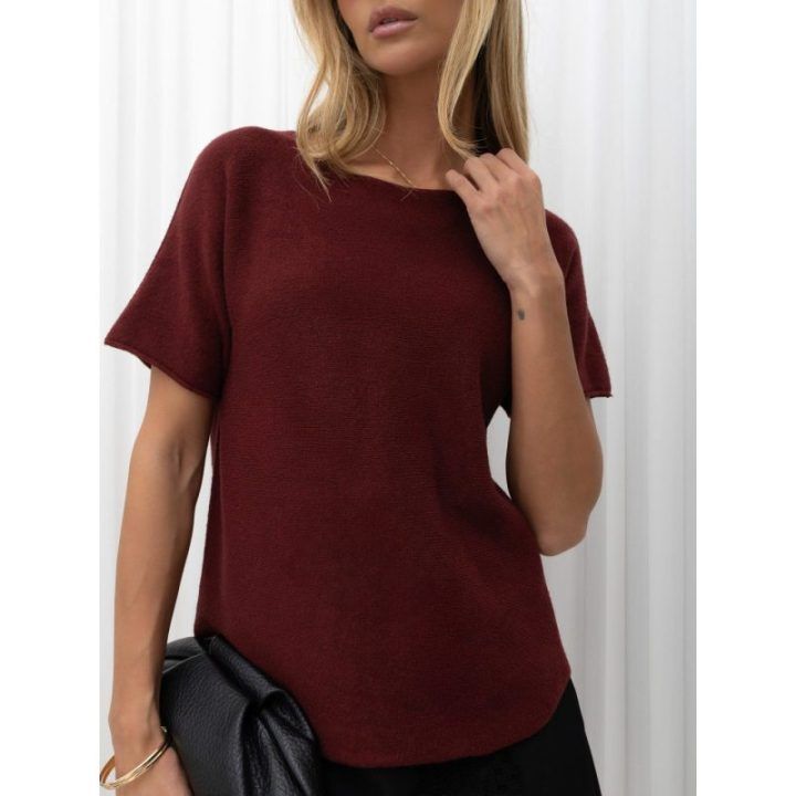 Moteriškas viskozės megztinis su apvalia iškirpte Italy Moda, bordo
