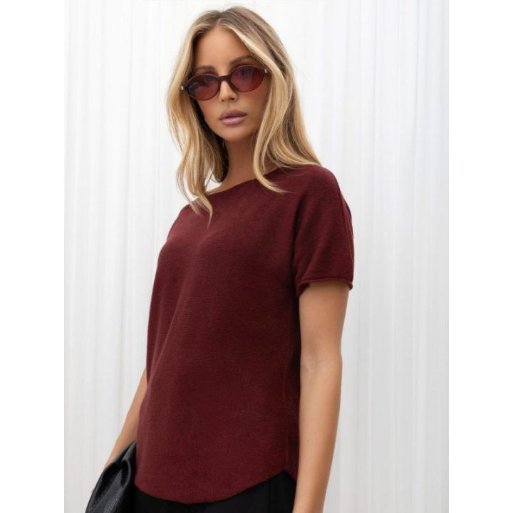 Moteriškas viskozės megztinis su apvalia iškirpte Italy Moda, bordo