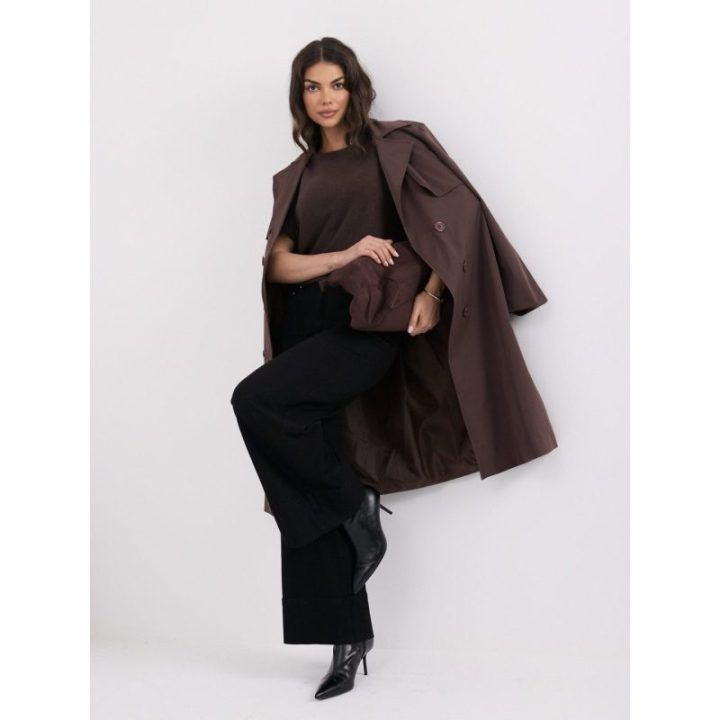 Moteriškas viskozės dvipusis megztinis Italy Moda, tamsiai rudas