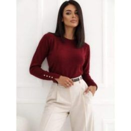 Moteriškas prigludęs megztinis su apvalia iškirpte Italy Moda, bordo