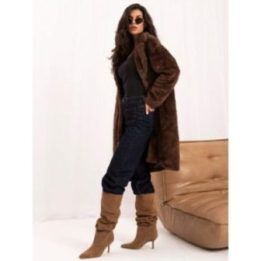 Moteriškas paltas su apykakle Italy Moda, rudas