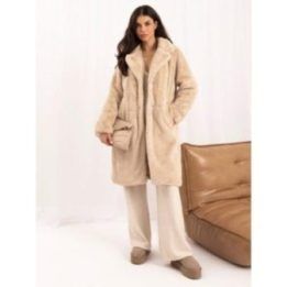 Moteriškas žieminis paltas su apykakle Italy Moda, šviesiai smėlio