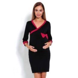 Nėščiųjų naktiniai marškiniai su vokine iškirpte PeeKaBoo, juodi