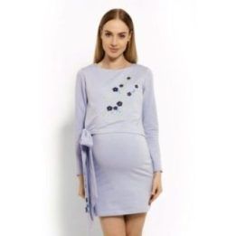 Nėščiųjų medvilninė suknelė su gėlių siuvinėjimu PeeKaBoo, mėlyna