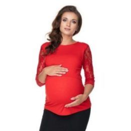 Moteriška nėščiųjų palaidinė su nėrinių rankovėmis PeeKaBoo, raudona