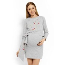 Nėščiųjų suknelė su gėlių siuvinėjimu PeeKaBoo, pilka