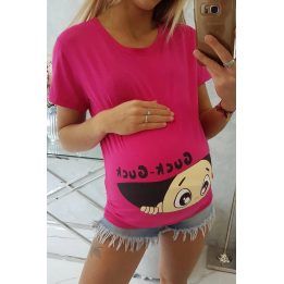 Moteriška medvilninė palaidinė nėščiosioms su raštu, ryškiai rožinė