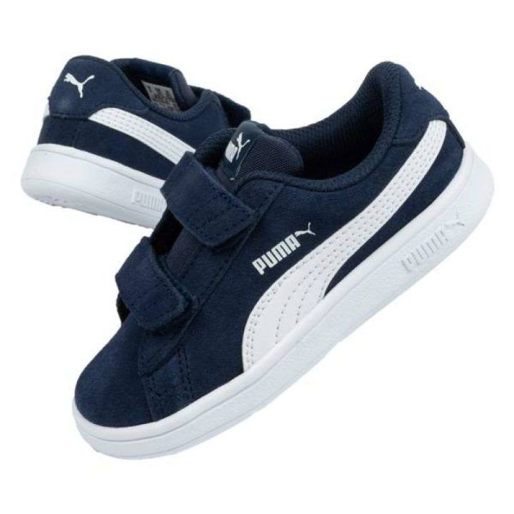 Vaikiški zomšiniai sportbačiai Puma Smash v2, tamsiai mėlyni