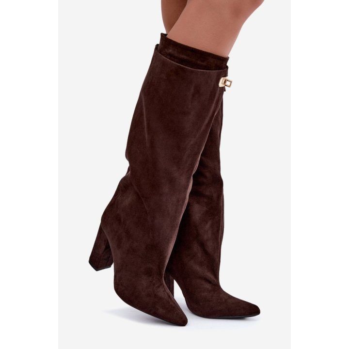 Moteriški įspiriami ilgaauliai su dvigubu aulu, rudi