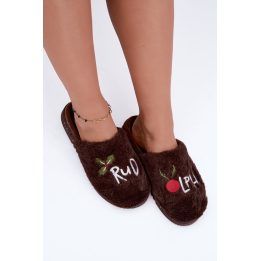 Moteriškos naminės šlepetės su „Rudolph“ užrašu, tamsiai rudos
