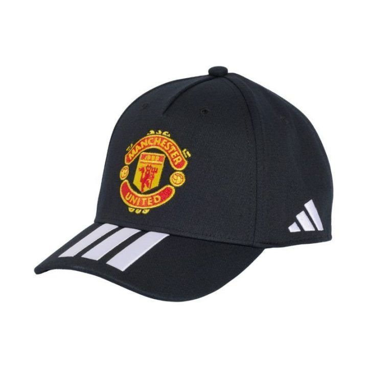 Vaikiška medvilninė kepurė su snapeliu adidas Manchester United, juoda