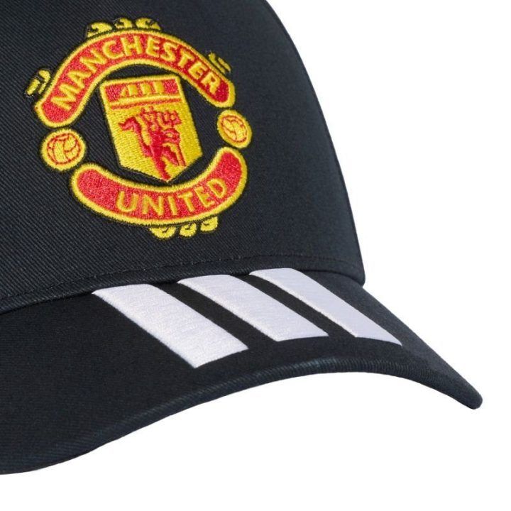 Vaikiška medvilninė kepurė su snapeliu adidas Manchester United, juoda