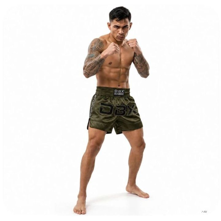 Vyriški Muay Thai šortai DBX Bushido Combatwear, tamsiai žali
