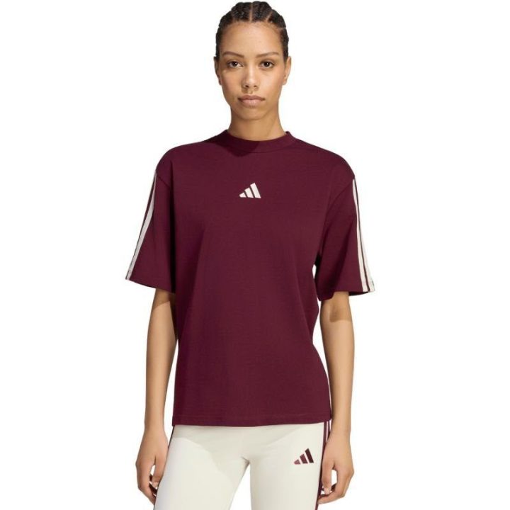 Moteriški marškinėliai adidas Essentials 3-Stripes, bordo