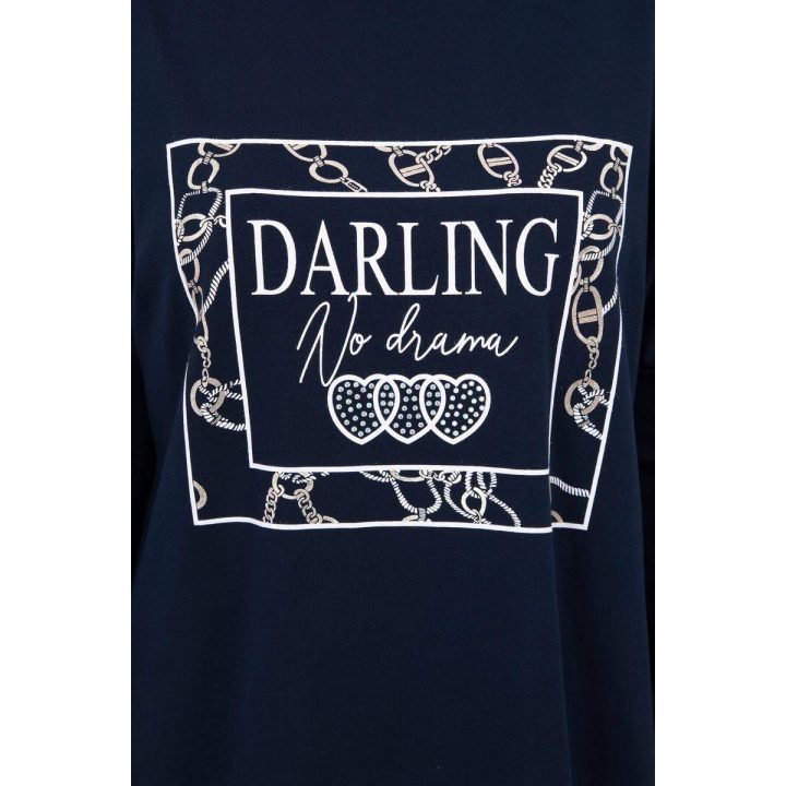 Moteriška medvilninė tunika su užrašu „Darling“, tamsiai mėlyna